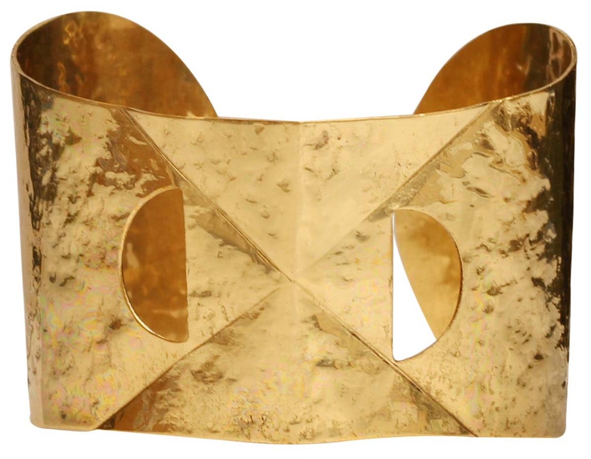 2.5” Brass Cuff Bracelet with Cut-Work & Hammered Effect - Golden Tone - Trendy Accessories / Jewelry / Gifts for Her - Buy in Bulk Wholesale